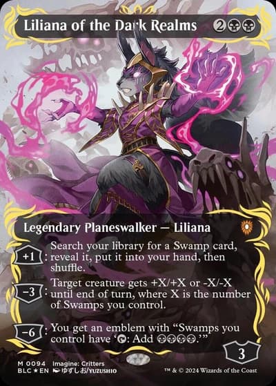 Liliana of the Dark Realms (Commander: Bloomburrow Borderless Raised Foil Mythic)