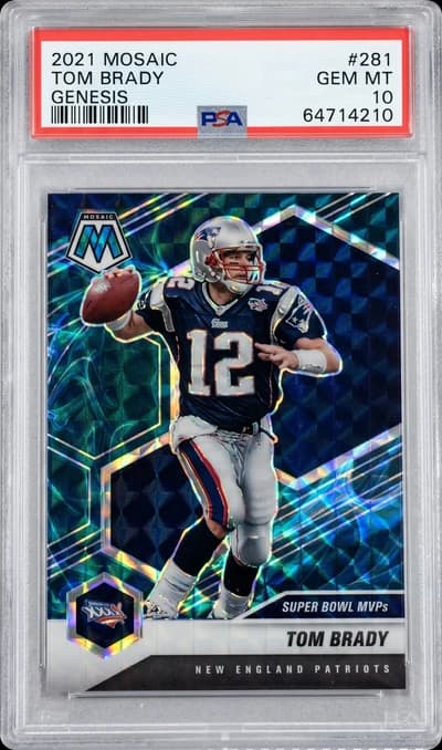 2021 Panini Mosaic Super Bowl MVPs Tom Brady #281 Genesis SSP New England Patriots PSA 10