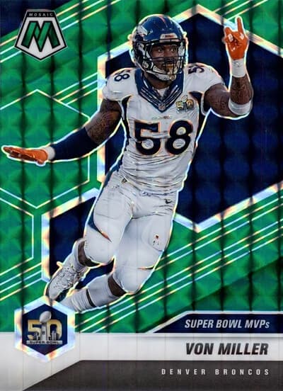 2021 Panini Mosaic Super Bowl MVPs Von Miller #300 Green Mosaic Prizm