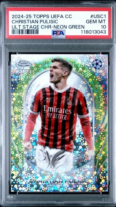 Christian Pulisic - 2024-25 Topps UEFA Club Competitions - AC Milan Ultimate Stage Neon Green /99 #USC1 PSA 10