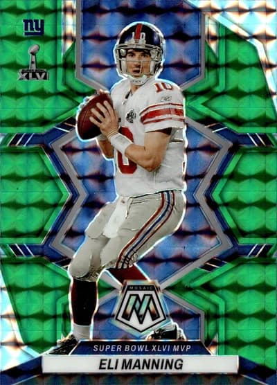 2022 Panini Mosaic Super Bowl MVPs Eli Manning #300 Green Mosaic Prizm