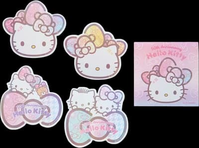 Hello Kitty Sticker & Pouch Set 50th Anniv. Fashionable Ribbons