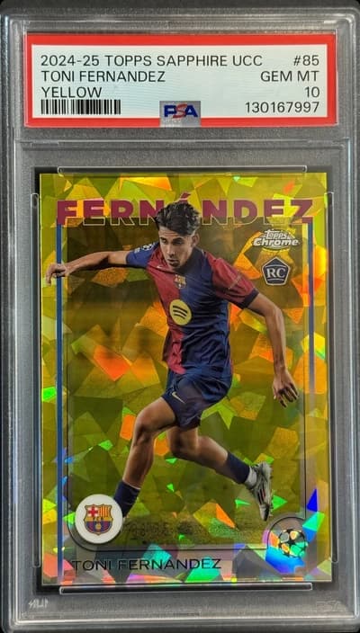 Toni Fernández - 2024-25 Topps Chrome Sapphire UEFA Club Competitions - FC Barcelona Yellow /75 RC PSA 10