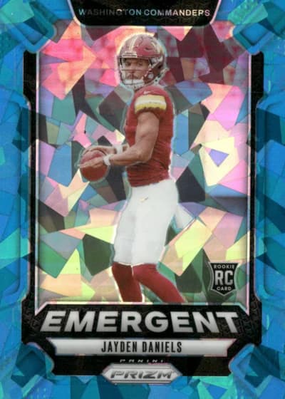 2024 Panini Prizm Football Jayden Daniels RC Emergent Blue Ice Prizm /99 #2 (Washington Commanders)